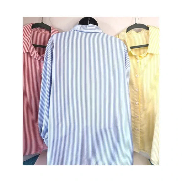LOT OF 3 - SHEIN CURVE 1XL Stripe Button Up Blouse 3/4 Sleeve Red/Blue/Yellow - Picture 4 of 6
